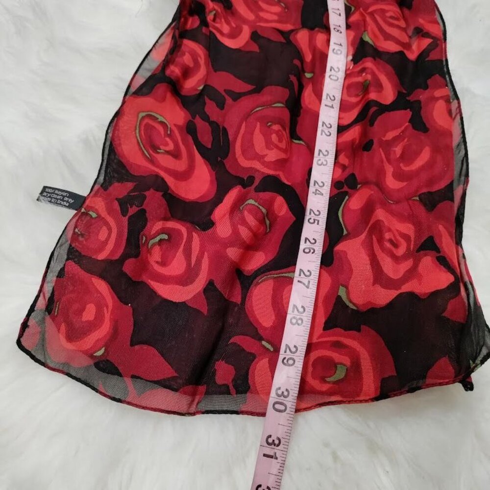 Zazou Floral Rose Lightweight Sheer Scarf Neckwear Red Black Women's Length 30" - Picture 6 of 7